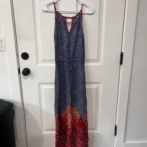 EARTHBOUND Blue and Red Patterned Maxi Dress